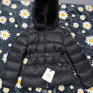 Moncler black fox fur collar slim waist down jacket